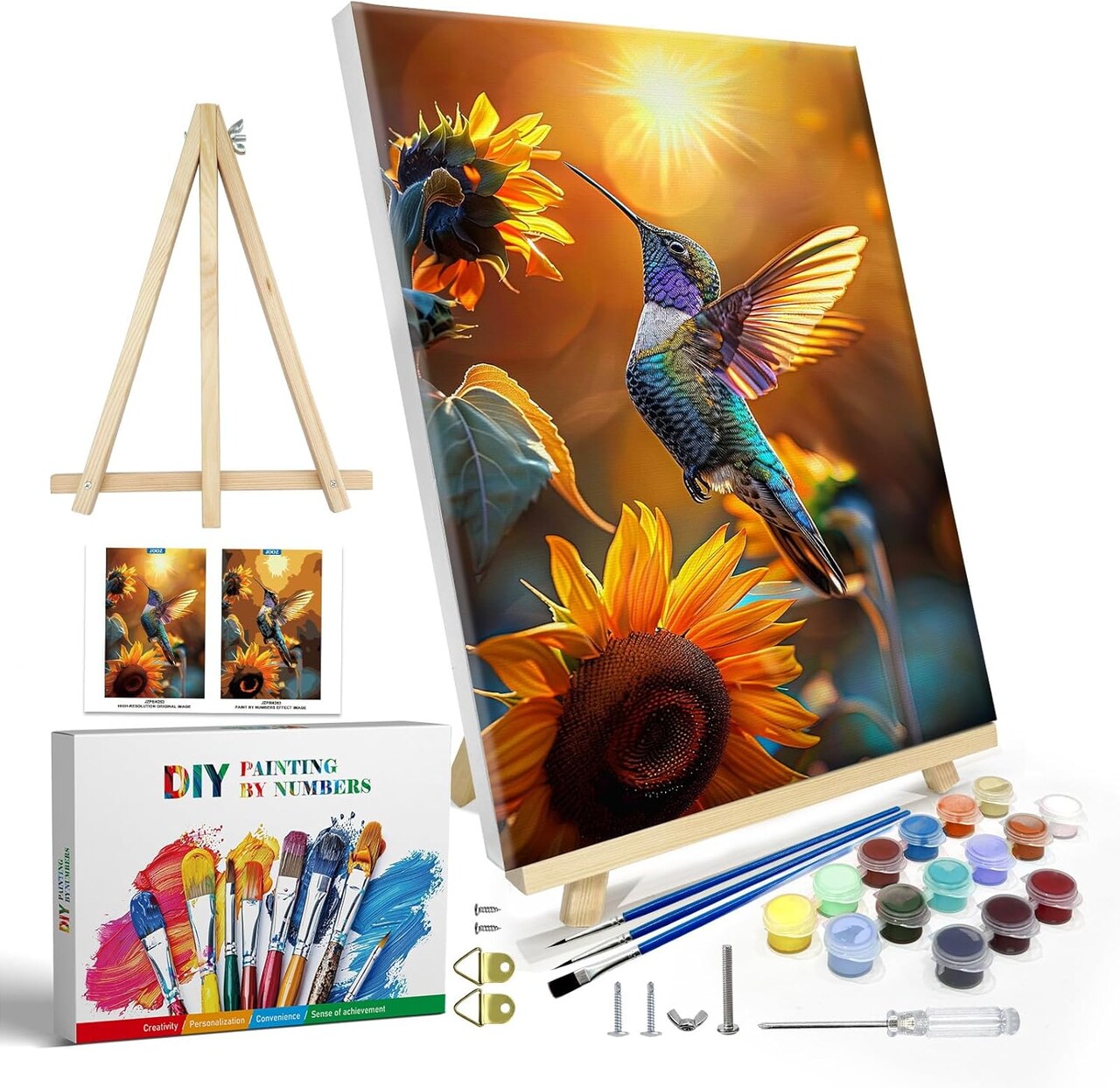 Paint by Numbers Kit for Adults with Frame, Hummingbird Paint by Number with Easel, DIY Hummingbird Oil Painting by Numbers, Adult Paint by Number Kits Framed Canvas for Wall Decor
